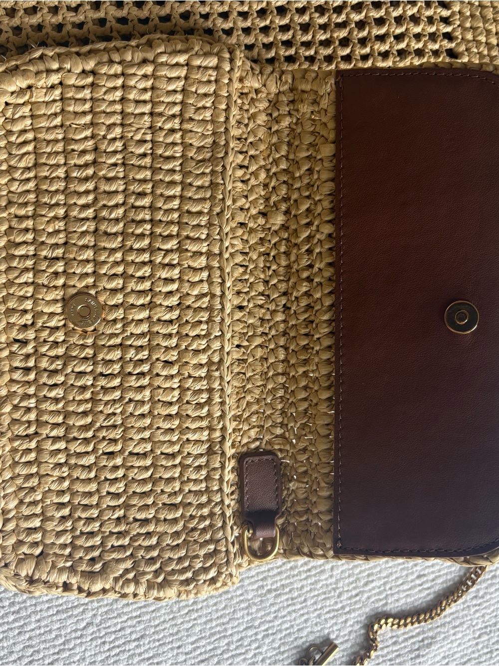 Saint Laurent Natural Raffia Tote with Gold YSL Logo - Picture 8 of 10